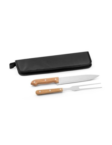 CUBAT. Kit churrasco em estojo em 210D com 2 utensílios em aço inox e madeira seringueira