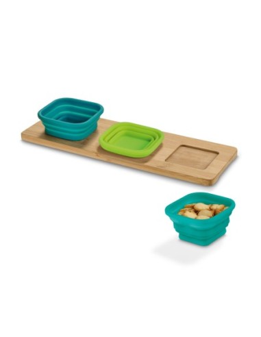 PICKLED. Base de mesa em bambu com 3 potes em silicone